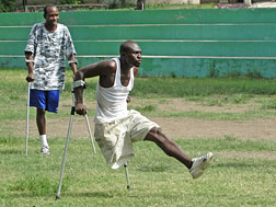 Amputee soccer practice in Haiti.