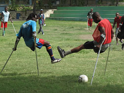 Amputee soccer practice in Haiti.