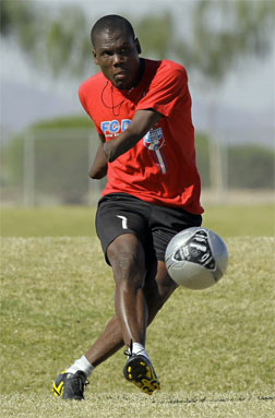 Emmanuel, a goalkeeper on the Haiti amputee football team